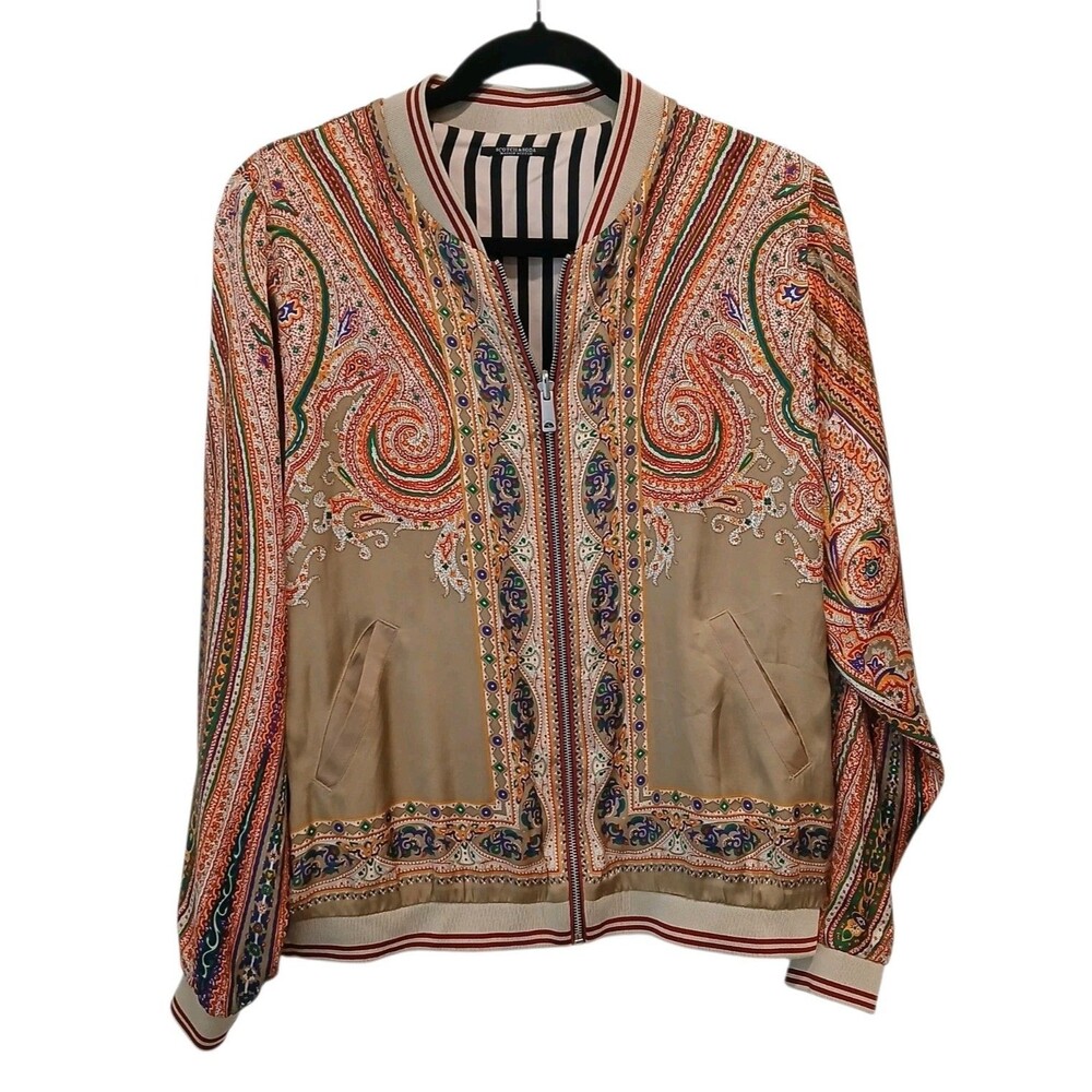 Scotch & Soda Reversable Satin Women Bomber Jacket Medium Multi Paisley Stripe
